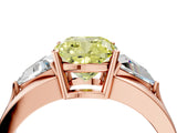 Rose gold Three-Stone Fancy Yellow Cushion Cut Cut Diamond Ring with Trillion Side Stones on a Split Shank Band_4