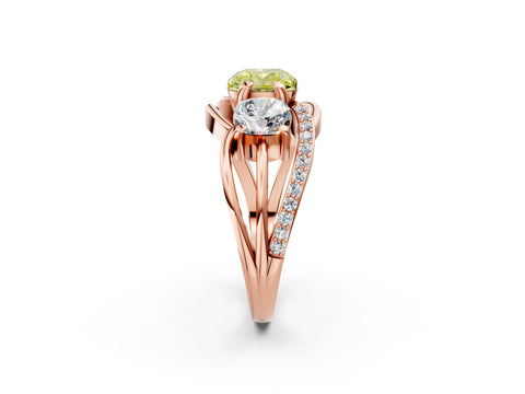 Rose gold Three-Stone Fancy Yellow Cushion Cut Cut Diamond Split Shank Prong Set Ring_2