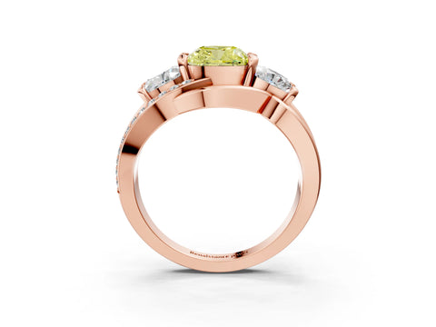 Rose gold Three-Stone Fancy Yellow Cushion Cut Cut Diamond Split Shank Prong Set Ring_3