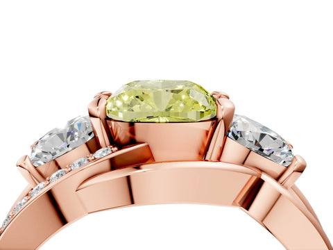 Rose gold Three-Stone Fancy Yellow Cushion Cut Cut Diamond Split Shank Prong Set Ring_4