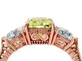 Rose gold Three-Stone Fancy Yellow Cushion Cut Cut Milgrain Band Prong Setting Ring_10