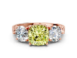Rose gold Three-Stone Fancy Yellow Cushion Cut Cut Milgrain Band Prong Setting Ring_6