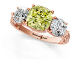 Rose gold Three-Stone Fancy Yellow Cushion Cut Cut Milgrain Band Prong Setting Ring_7
