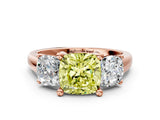 Rose gold Three-Stone Fancy Yellow Cushion Cut Cut Solitaire Ring with Classic Prong Setting