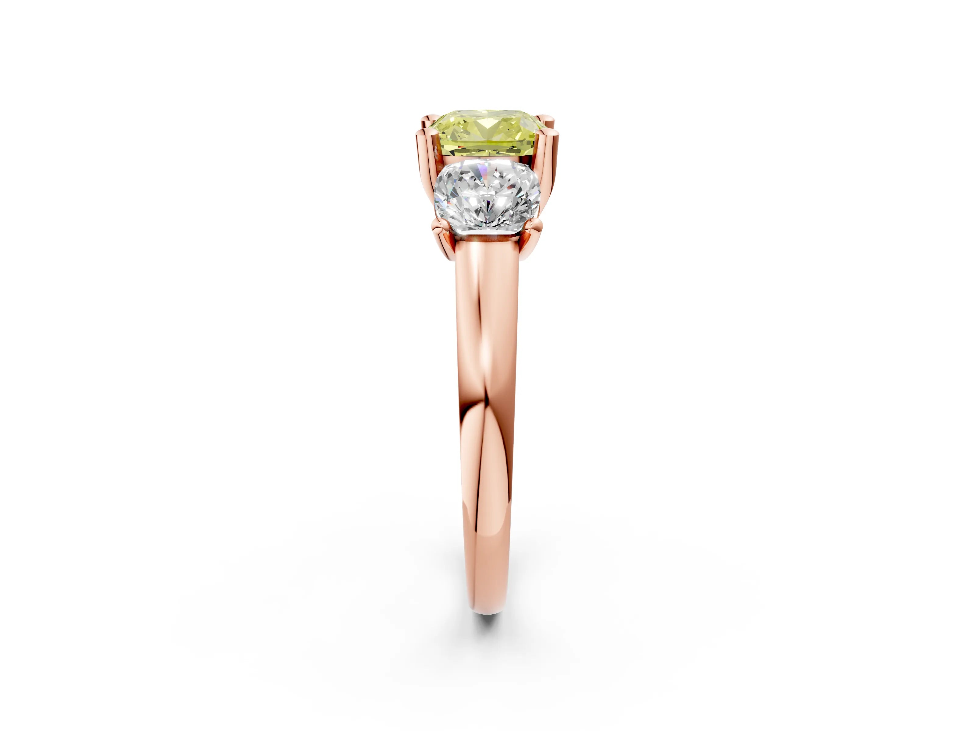 Rose gold Three-Stone Fancy Yellow Cushion Cut Cut Solitaire Ring with Classic Prong Setting_2