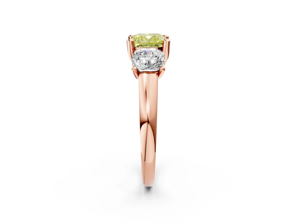 Rose gold Three-Stone Fancy Yellow Cushion Cut Cut Solitaire Ring with Classic Prong Setting