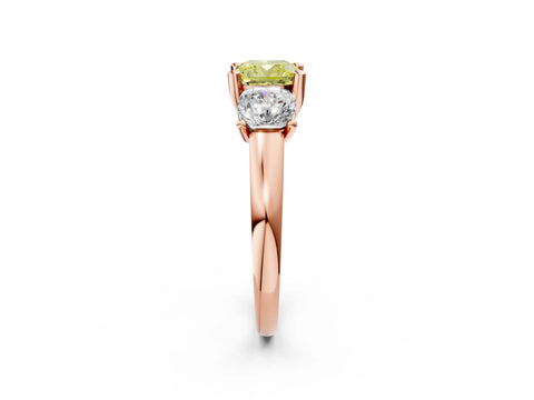Rose gold Three-Stone Fancy Yellow Cushion Cut Cut Solitaire Ring with Classic Prong Setting_2