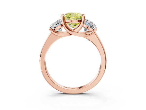 Rose gold Three-Stone Fancy Yellow Cushion Cut Cut Solitaire Ring with Classic Prong Setting