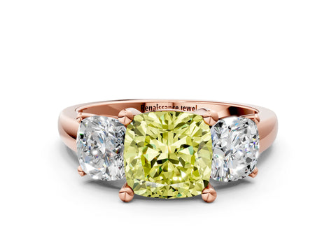 Rose gold Three-Stone Fancy Yellow Cushion Cut Cut Solitaire Ring with Classic Prong Setting