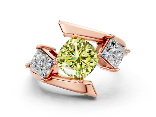 Rose gold Three-Stone Fancy Yellow Cushion Cut Cut Tension Band Ring with Four-Prong Setting