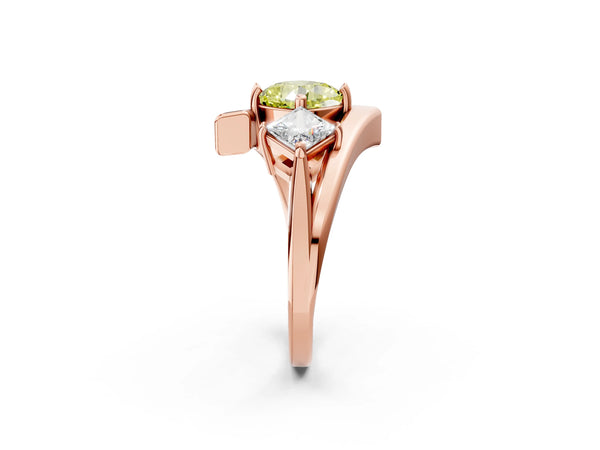 Rose gold Three-Stone Fancy Yellow Cushion Cut Cut Tension Band Ring with Four-Prong Setting