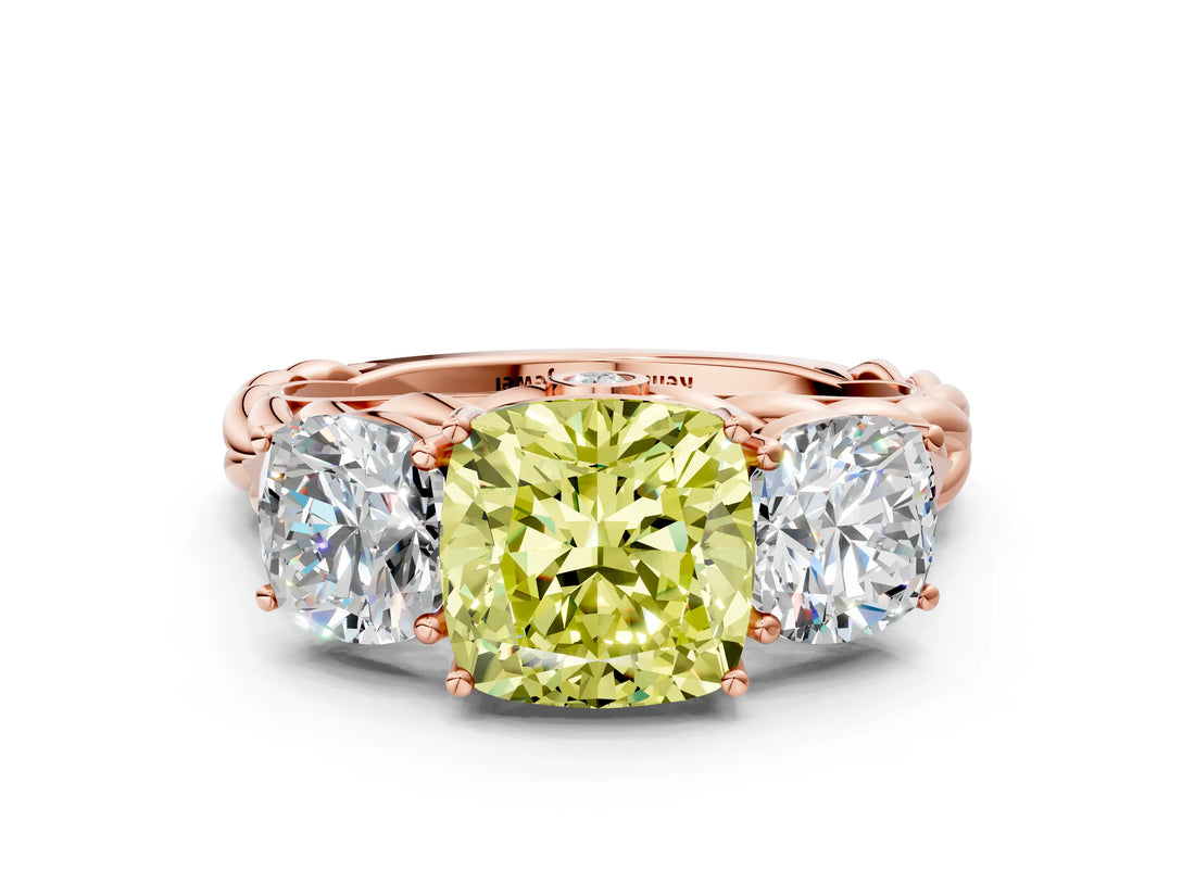 Rose gold Three-Stone Fancy Yellow Cushion Cut Diamond Braided Band Ring with Four-Prong Setting_41