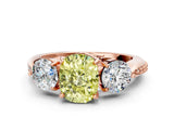 Rose gold Three-Stone Fancy Yellow Cushion Cut Diamond Channel Set Engagement Ring with Prong Setting_12