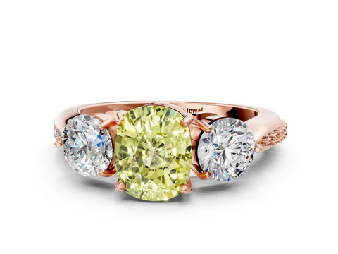 Rose gold Three-Stone Fancy Yellow Cushion Cut Diamond Channel Set Engagement Ring with Prong Setting_12