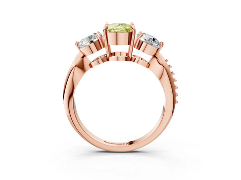 Rose gold Three-Stone Fancy Yellow Cushion Cut Diamond Channel Set Engagement Ring with Prong Setting_15