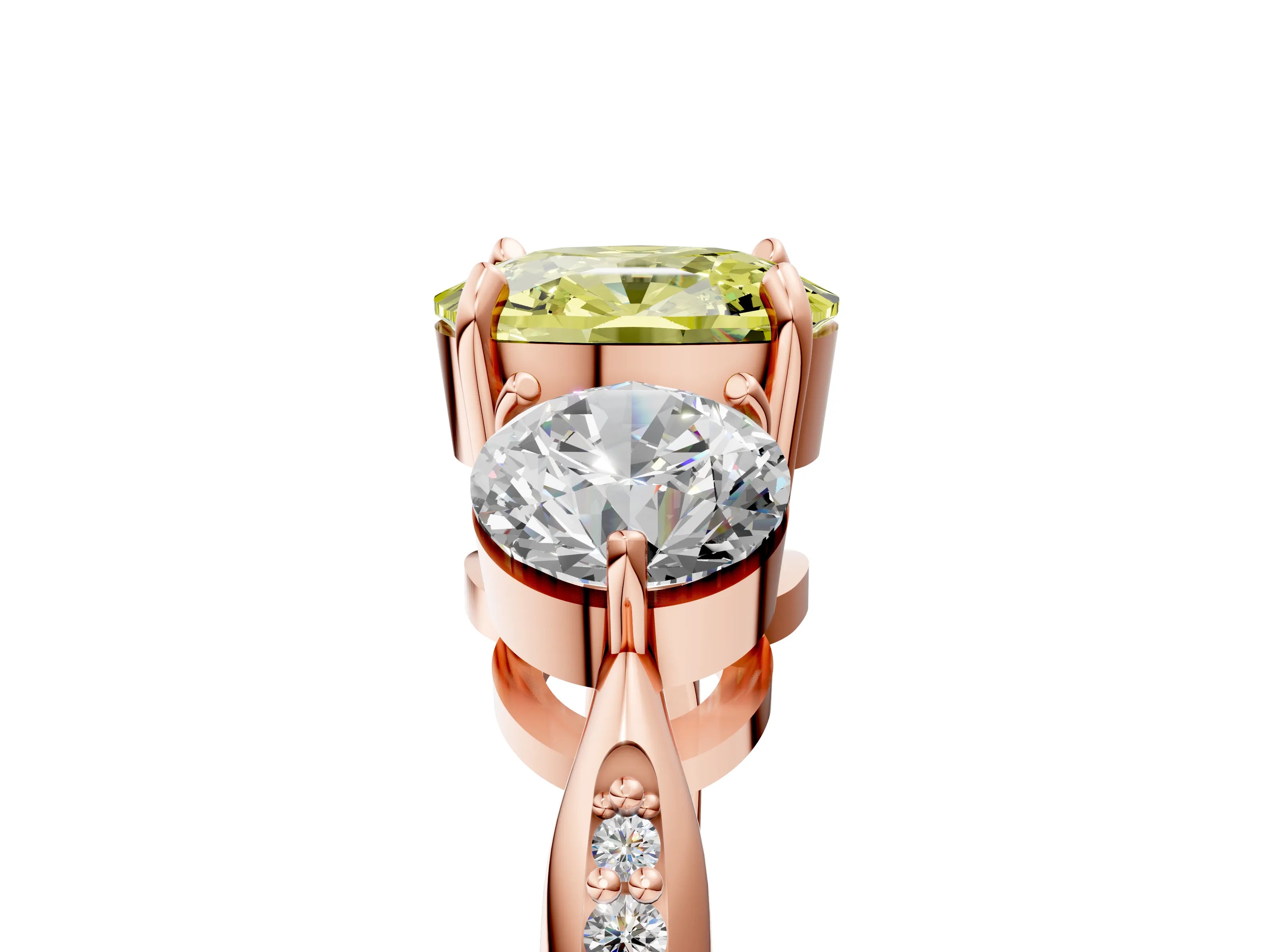 Rose gold Three-Stone Fancy Yellow Cushion Cut Diamond Channel Set Engagement Ring with Prong Setting_17