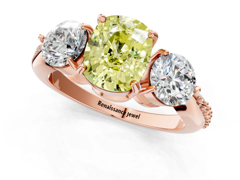 Rose gold Three-Stone Fancy Yellow Cushion Cut Diamond Channel Set Engagement Ring with Prong Setting_1