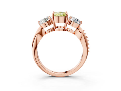 Rose gold Three-Stone Fancy Yellow Cushion Cut Diamond Channel Set Engagement Ring with Prong Setting_3