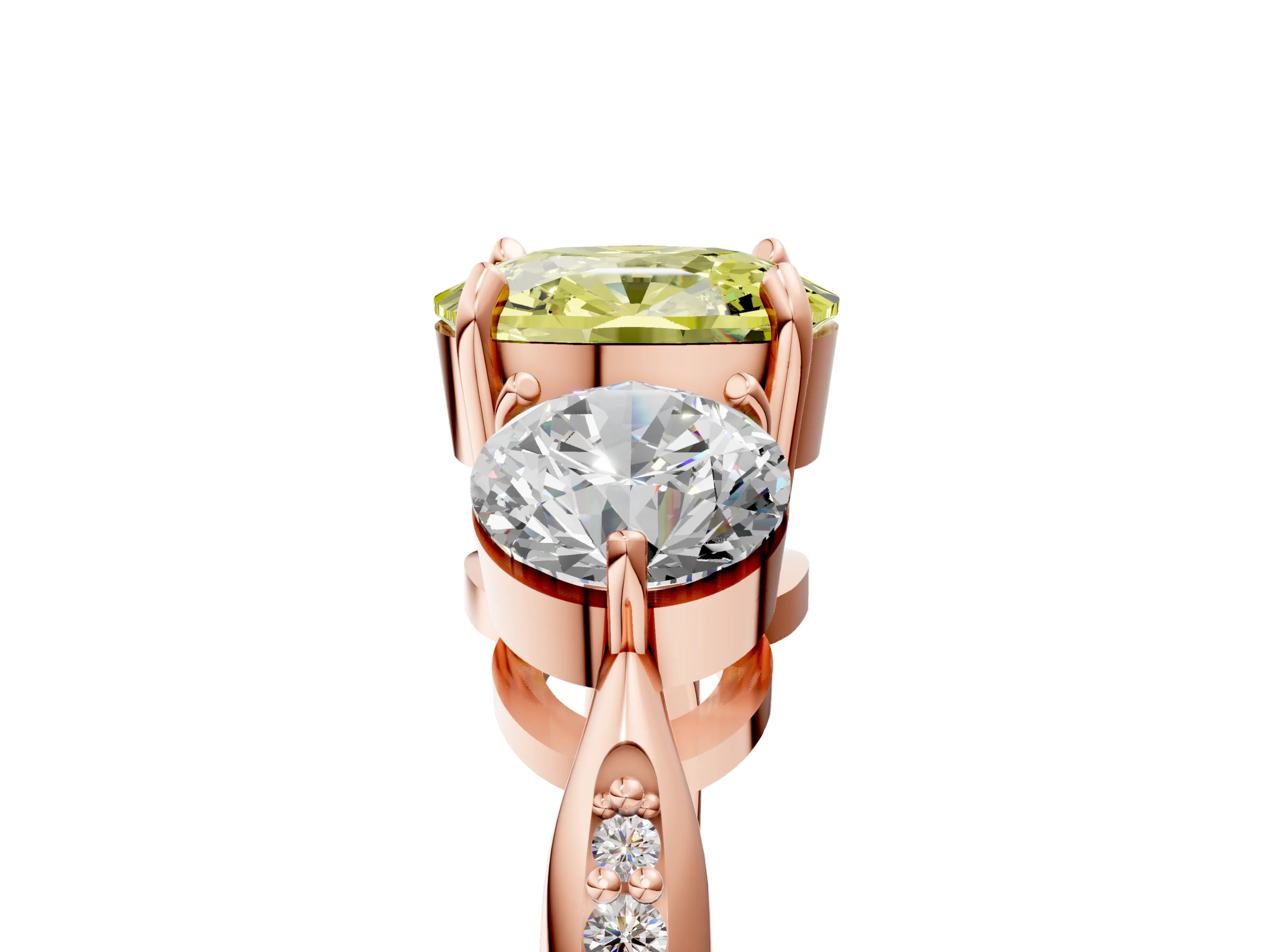 Rose gold Three-Stone Fancy Yellow Cushion Cut Diamond Channel Set Engagement Ring with Prong Setting_5