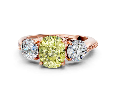 Rose gold Three-Stone Fancy Yellow Cushion Cut Diamond Channel Set Engagement Ring with Prong Setting