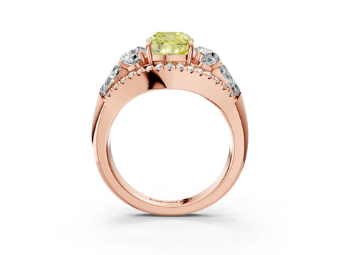Rose gold Three-Stone Fancy Yellow Cushion Cut Diamond Engagement Ring with Pave Band and Prong Setting_15