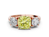 Rose gold Three-Stone Fancy Yellow Cushion Cut Diamond Engagement Ring with Prong Setting_3