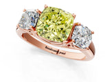 Rose gold Three-Stone Fancy Yellow Cushion Cut Diamond Engagement Ring with Prong Setting_4