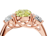 Rose gold Three-Stone Fancy Yellow Cushion Cut Diamond Engagement Ring with Prong Setting_7