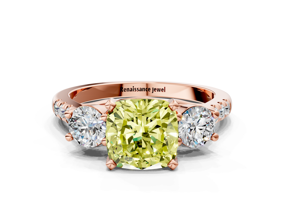 Rose gold Three-Stone Fancy Yellow Cushion  Cut Diamond Pavé Band with Four-Prong Setting_28