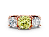 Rose gold Three-Stone Fancy Yellow Cushion  Cut Diamond Ring with Channel-Set Band and Four-Prong Setting_51