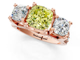 Rose gold Three-Stone Fancy Yellow Cushion  Cut Diamond Ring with Channel-Set Band and Four-Prong Setting_52