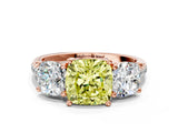 Rose gold Three-Stone Fancy Yellow Cushion Cut Diamond Ring with Pavé Band and Prong Setting_57