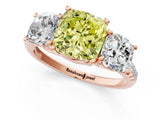 Rose gold Three-Stone Fancy Yellow Cushion Cut Diamond Ring with Pavé Band and Prong Setting_58