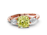 Rose gold Three-Stone Fancy Yellow Cushion Cut Diamond Ring with Pear  Side Stones in Four-Prong Setting_12