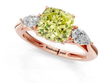 Rose gold Three-Stone Fancy Yellow Cushion Cut Diamond Ring with Pear  Side Stones in Four-Prong Setting_13