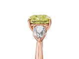 Rose gold Three-Stone Fancy Yellow Cushion Cut Diamond Ring with Pear  Side Stones in Four-Prong Setting_17