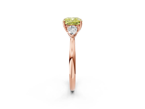 Rose gold Three-Stone Fancy Yellow Cushion Cut Diamond Ring with Pear  Side Stones in Four-Prong Setting