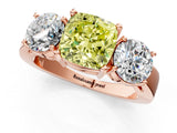 Rose gold Three-Stone Fancy Yellow Cushion Cut Diamond Ring with Round Side Stones, Classic Band, and Four-Prong Setting_1