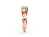Rose gold Three-Stone Fancy Yellow Cushion Cut Diamond Ring with Round Side Stones, Classic Band, and Four-Prong Setting_2