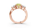 Rose gold Three-Stone Fancy Yellow Cushion Cut Diamond Ring with Round Side Stones, Classic Band, and Four-Prong Setting_3