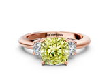 Rose gold Three-Stone Fancy Yellow Cushion  Cut Diamond Solitaire with Prong Setting and Classic Band_63