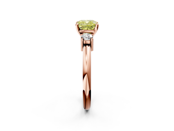 Rose gold Three-Stone Fancy Yellow Cushion  Cut Diamond Solitaire with Prong Setting and Classic Band