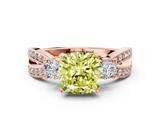 Rose gold Three-Stone Fancy Yellow Cushion  Cut Diamond Twist Band with Prong Setting_64