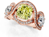 Rose gold Three-Stone Fancy Yellow Cushion Cut Diamond Wave Pave Band with Prong Setting_25