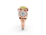 Rose gold Three-Stone Fancy Yellow Cushion Cut Diamond Wave Pave Band with Prong Setting_26
