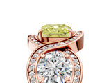 Rose gold Three-Stone Fancy Yellow Cushion Cut Diamond Wave Pave Band with Prong Setting_29