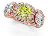 Rose gold Three-Stone Fancy Yellow Cushion Cut Halo Diamond Milgrain Band with Four-Prong Setting_1
