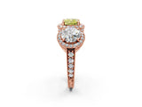 Rose gold Three-Stone Fancy Yellow Cushion Cut Halo Diamond Milgrain Band with Four-Prong Setting_2