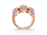 Rose gold Three-Stone Fancy Yellow Cushion Cut Halo Diamond Milgrain Band with Four-Prong Setting_3