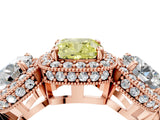 Rose gold Three-Stone Fancy Yellow Cushion Cut Halo Diamond Milgrain Band with Four-Prong Setting_4